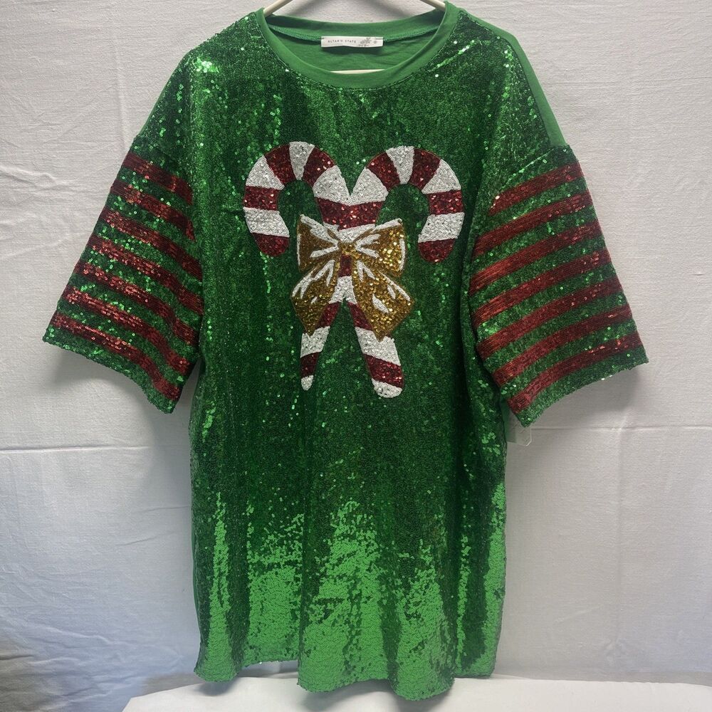 Altar'D State Sz Small Holiday Sequin Oversized Shirt Tunic Dress Christmas NWT